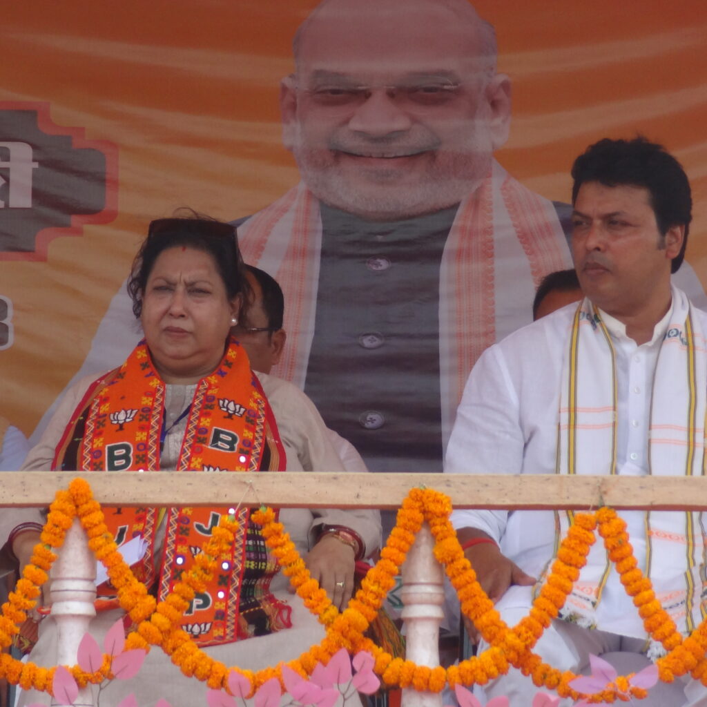 In Amit shah 's Mass Gathering Meeting at Kumarghat . MP Biplab Kumar Deb and Kriti Devi Singh.